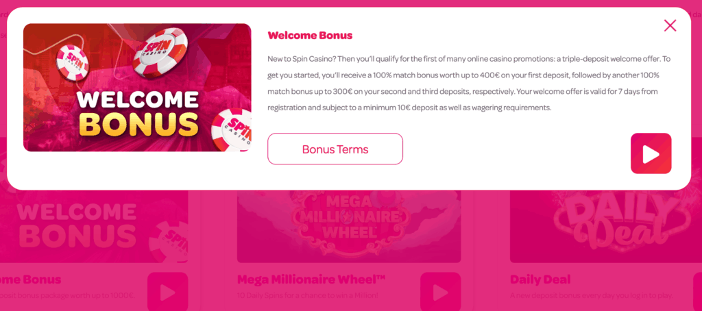 spin casino welcome bonus